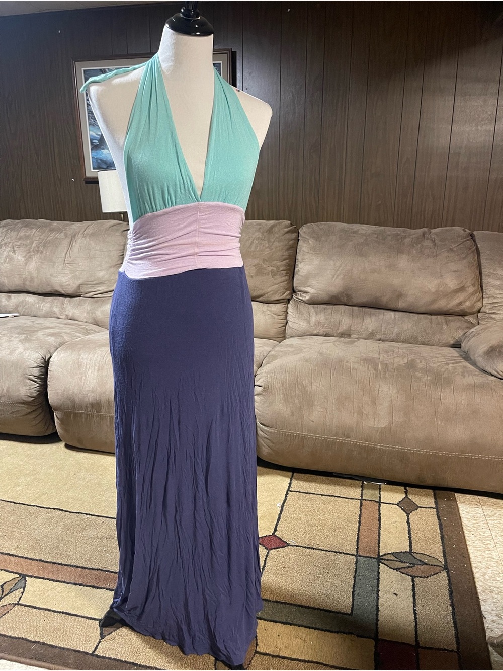 Ella Moss Mint, Lavender & Navy Colorblock Halter Maxi Skirt